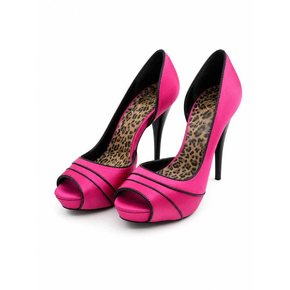 Bebe Vintage Y2K Pink Satin Peep Toe Platform Stiletto Pumps Women's Size 7